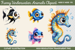 Funny Underwater Animals Sublimation PNG Product Image 1