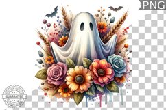 Halloween Ghost And Flowers Sublimation - Halloween Clipart Product Image 1