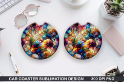 Flower Car coaster sublimation, Summer Coaster PNG Design Product Image 1