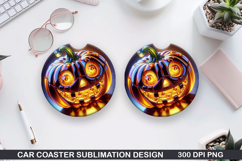 Pumpkins Car Coaster Sublimation| Halloween Coaster PNG Product Image 1