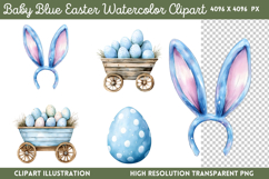 Baby Blue Easter Watercolor Clipart PNG Product Image 1