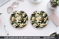 Flowers Car Coaster Sublimation| Flowers Coaster PNG Design Product Image 1