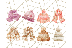 Watercolor Winter Hats and Scarves Clipart PNG Product Image 2