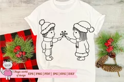 Christmas design svg, Cute kids in santa hat, Hand draw Product Image 1