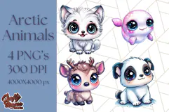 Arctic Animals Kawaii Clipart PNG, Cute Polar Creatures Art Product Image 1