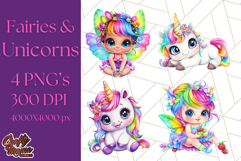 Rainbow Unicorn and Fairy Clipart Cute Fantasy PNG Product Image 1