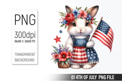 4th Of July Bunny Sublimation Clipart PNG Design Product Image 1