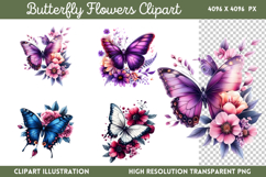 Butterfly Flowers Clipart PNG Product Image 1