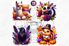 Autumn Cute animals PNG clipart Pumpkin thanksgiving Product Image 9