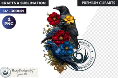 Floral Ravens Fantasy clipart, Gothic Botanical Bird Graphic Product Image 1