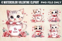 Watercolor Valentine Cat Love Clipart PNG Product Image 1
