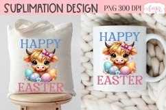 Happy Easter sublimation PNG, Cute highland cow PNG design Product Image 5