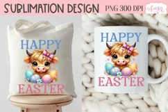 Happy Easter sublimation PNG, Cute highland cow PNG design Product Image 5