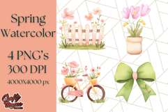 Pastel Watercolor Spring Clipart, Cheerful Floral Png Design Product Image 1