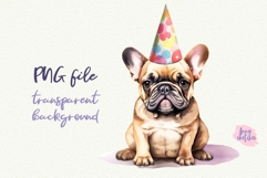 4 French Bulldog Birthday Party Hat Watercolor Clipart PNG Product Image 3