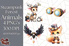 Vintage Steampunk Forest Animal PNG Clipart for Sublimation Product Image 1
