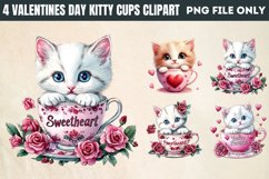 Valentines Day Kitty Cups Clipart PNG Product Image 1