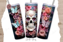 3D Skull with Felt Flowers Tumbler Wrap Sublimation Product Image 1