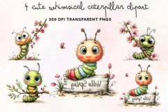 Cute Whimsical Caterpillar Clipart PNG Product Image 1