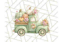 Vintage Truck Pumpkin and Fall Flowers PNG Clipart, Autumn Product Image 2