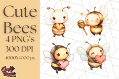 Adorable Bee Clipart PNG, Kawaii Bumblebee Illustrations Product Image 1