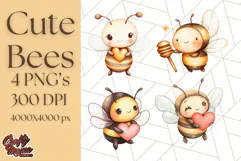 Adorable Bee Clipart PNG, Kawaii Bumblebee Illustrations Product Image 1