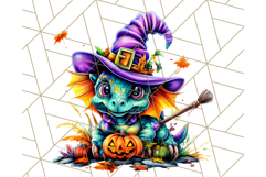 Bright Halloween Dinosaur PNG Clipart with Holiday Elements Product Image 2