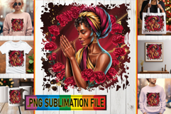Dazzling Tote Bag Designs PNG, Praying Woman Product Image 1