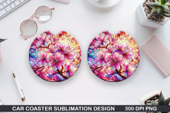 Flower Car Coaster Sublimation| Summer Coaster PNG Design Product Image 1