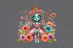 Watercolor Zombie Princess. PNG sublimation Product Image 2