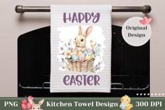 Happy Easter Towel Template, Watercolor Easter Basket PNG Product Image 1