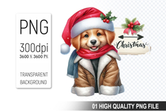 Christmas Dog in Santa Outfit Clipart, High-Quality PNG Product Image 1