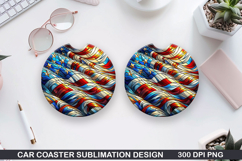 Flags Car Coaster Sublimation| 4th Of July Coaster PNG Product Image 1
