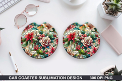 Roses Car Coaster Sublimation| Christmas Coaster PNG Design Product Image 1