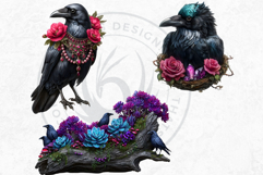 Floral Ravens Fantasy Gothic and Botanical Bird Graphics Product Image 13