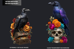 Floral Ravens Fantasy Gothic and Botanical Bird Graphics Product Image 3