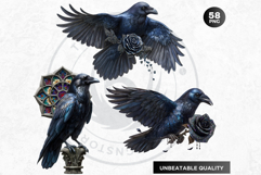 Floral Ravens Fantasy Gothic and Botanical Bird Graphics Product Image 6