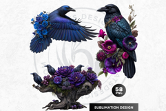 Floral Ravens Fantasy Gothic and Botanical Bird Graphics Product Image 8