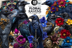 Floral Ravens Fantasy Gothic and Botanical Bird Graphics Product Image 1