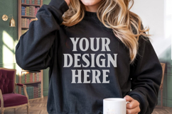 Black Gildan 18000 Crewnwck Sweatshirt Mockup, gildan 18000 Product Image 1