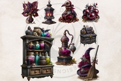 Mystic Alchemy Clipart - Gothic Witch Autumn Apothecary PNG Product Image 12