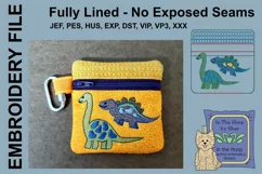Dinosaur Friends Zipper Bag / Fully Lined, 4X4 HOOP Product Image 1