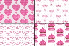 Pink Valentine`s Day Digital Paper Pack with Hearts, Cupcakes, Butterflies / Love Scrapbooking papers / Valentine backgrounds / patterns Product Image 3