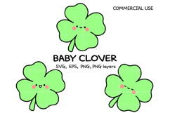 Cute Baby Clover SVG | Kawaii Four Leaf Clover Clipart Product Image 1
