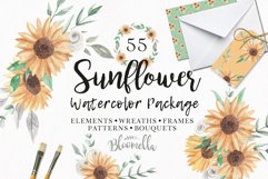 Watercolor Flowers Sunflower Florals Patterns Bouquets Frames Clipart  Product Image 1