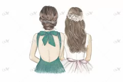Bride & Bridesmaid in Emerald green. Hand drawn illustration Product Image 1