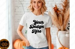 Bella Canvas 3001 Fall Woman Mockup,Fall white TShirt Mockup Product Image 1