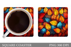 Leaves Square Coaster. Stained Glass Leaves Coaster Design Product Image 1