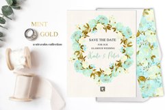 Mint and Gold. Watercolor floral clipart. Product Image 5