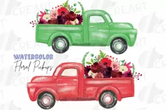 Floral watercolor pickup truck clip art, bridal decoration. Product Image 1
